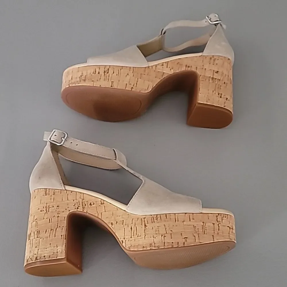 Gianni Bini New Light Suede Cork Platform Sandals 9.5M